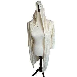 POL Clothing Swim Cover Long Crochet Sweater Hooded Size Small Oversize Fit